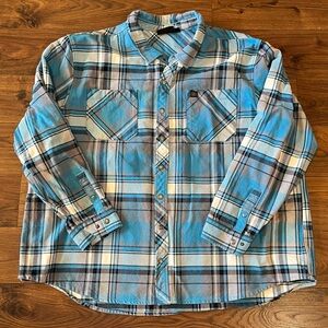 Harley Davidson Mens 5XL Blue Plaid Heavy Flannel Biker Snap Down Shirt
